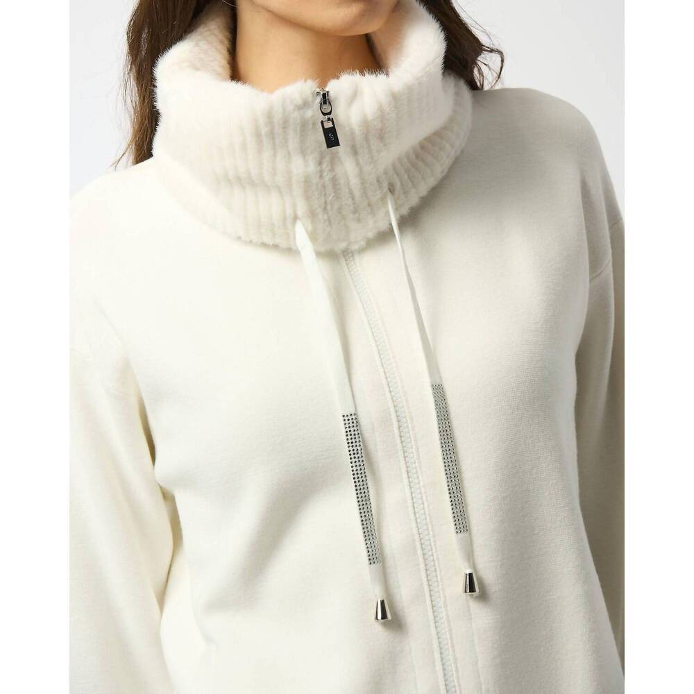 NEW JOSEPH RIBKOFF knit coat with fur trim in off white - Picture 5 of 5